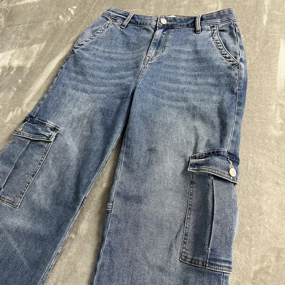 Mica Denim Jeans Womens 27 Blue Medium Wash High‎ Rise Wide Leg Cargo 27x28.5